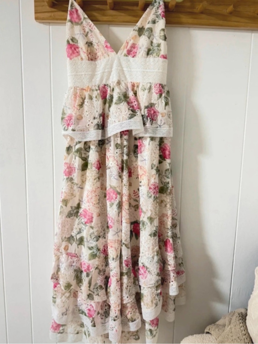 NWT Gianni Bini Midori Floral Chiffon Maxi Dress Tiered Peplum Lace Boho 10